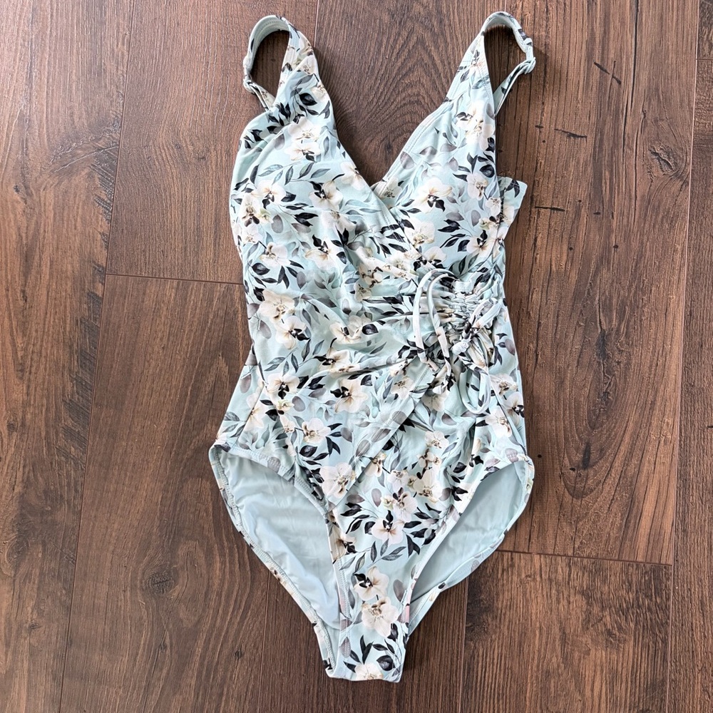 Nip Tuck Swim Floral Ruched One Piece Swimsuit Tummy Control Mint Green 6 - Picture 10 of 10